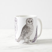 4羽のフクロウのコーヒー・マグ-斑点を付けられたフクロウの旧式なプリント コーヒーマグカップ (正面右)
