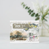 4羽の小鳥が新年を祝ってツイート シーズンポストカード (スタンド正面)