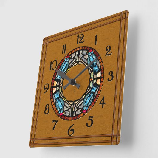 4羽の鳥はモザイクに投石します スクエア壁時計 (傾斜)