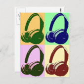 4色のアーポップ・アートのトヘッドフォン ポストカード (正面/裏面)