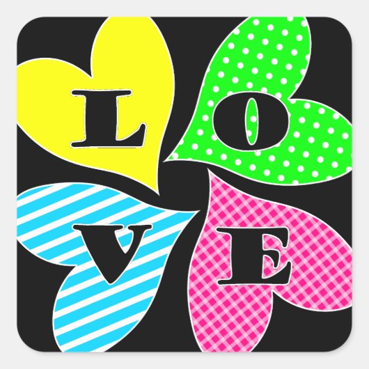 4色のハート スクエアシール (正面)