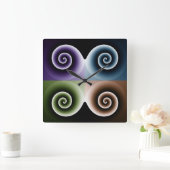 4色スパイラルアート スクエア壁時計 (ホーム)