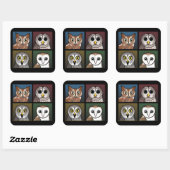 4色フクロウ（暗） スクエアシール (シート)