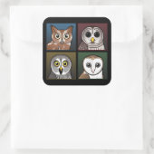 4色フクロウ（暗） スクエアシール (バッグ)
