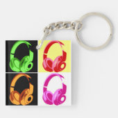 4色ヘッドフォンポップ・アートのアートヘッドフォン キーホルダー (裏面)