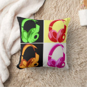 4色ヘッドフォンポップ・アートのアートヘッドフォン クッション (ブランケット)