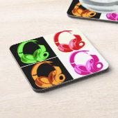 4色ヘッドフォンポップ・アートのアートヘッドフォン コースター (左側)