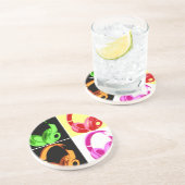 4色ヘッドフォンポップ・アートのアートヘッドフォン コースター (側面)