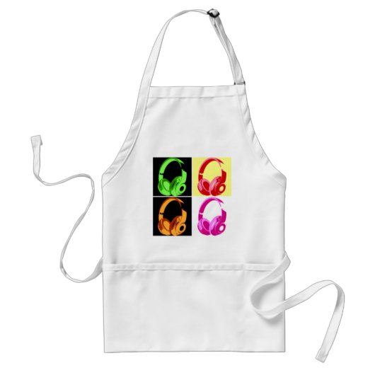 4色ヘッドフォンポップ・アートのアートヘッドフォン スタンダードエプロン (正面)