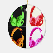 4色ヘッドフォンポップ・アートのアートヘッドフォン セラミックオーナメント (左)