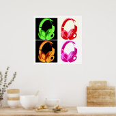 4色ヘッドフォンポップ・アートのアートヘッドフォン ポスター (キッチン)