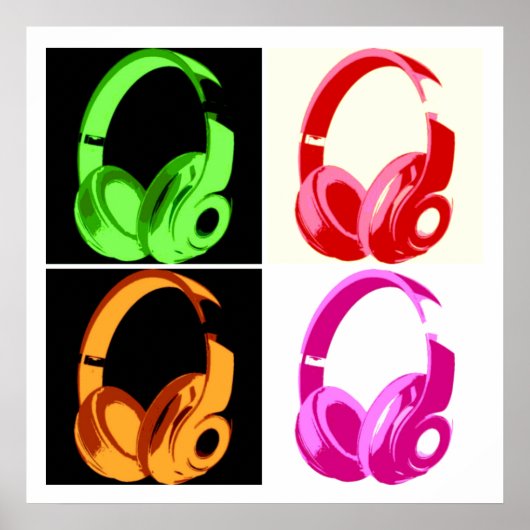 4色ヘッドフォンポップ・アートのアートヘッドフォン ポスター (正面)
