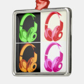 4色ヘッドフォンポップ・アートのアートヘッドフォン メタルオーナメント (左)