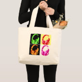 4色ヘッドフォンポップ・アートのアートヘッドフォン ラージトートバッグ (正面(商品))