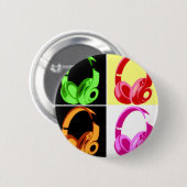 4色ヘッドフォンポップ・アートのアートヘッドフォン 缶バッジ (正面&裏面)