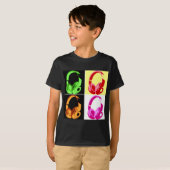4色ヘッドフォンポップ・アートのアートヘッドフォン Tシャツ (正面フル)