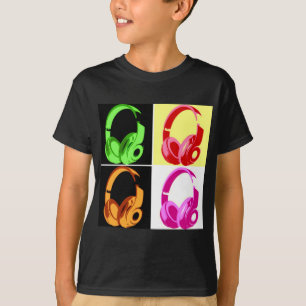 4色ヘッドフォンポップ・アートのアートヘッドフォン Tシャツ