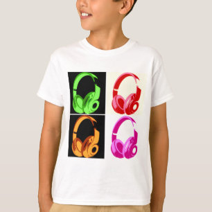 4色ヘッドフォンポップ・アートのアートヘッドフォン Tシャツ