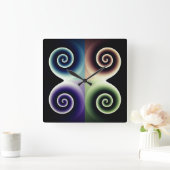 4色渦巻き抽象芸術アート スクエア壁時計 (ホーム)