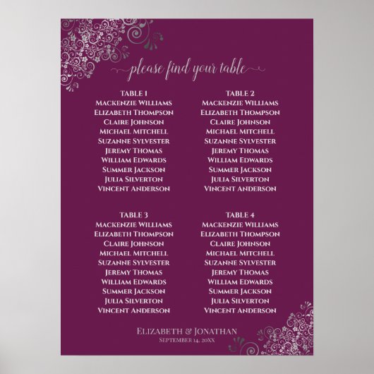 4表グレーレースのようの結婚座席表カシス ポスター (正面)