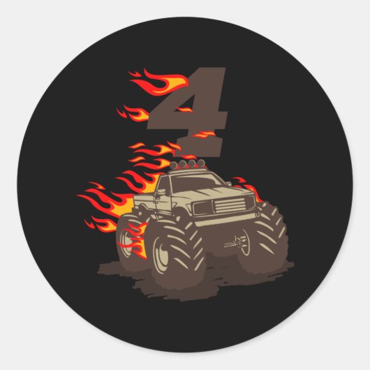 4誕生日モンスタートラック4thバースデーボーイトラック ラウンドシール (正面)