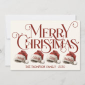 4赤カスタムメリークリスマスのサンタハットファミリー シーズンカード (正面)