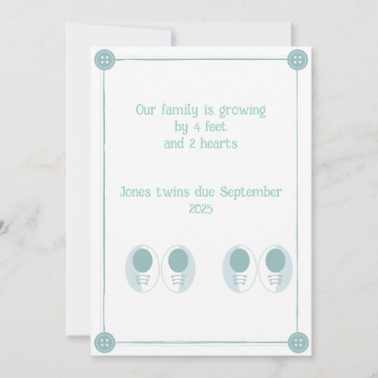 4足、2ハートツイン妊娠の発表 招待状 (正面)