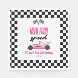 4速ピンクレースカー4th誕生日パーティー スタンダードランチョンナプキン