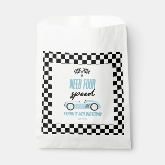 4速ブルーレースカー4th誕生日パーティー フェイバーバッグ (正面)