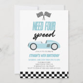 4速ブルーレースカー4th誕生日パーティー 招待状 (正面)