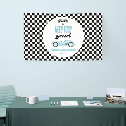 4速ブルーレースカー4th誕生日パーティー 横断幕 (トレードショー)