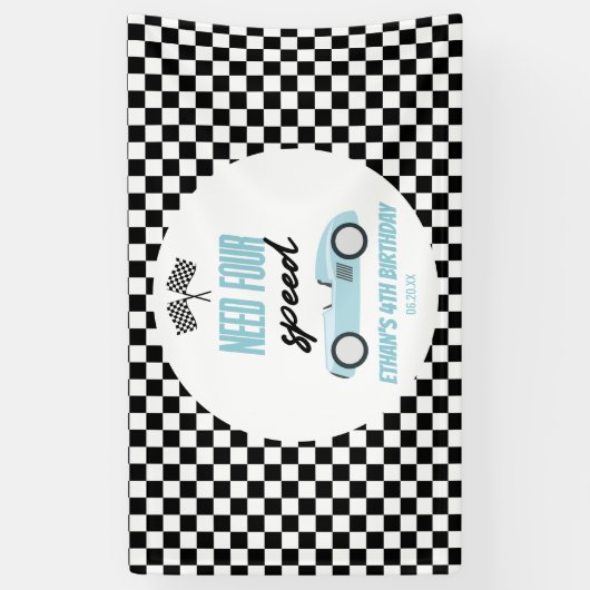 4速ブルーレースカー4th誕生日パーティー 横断幕 (縦)