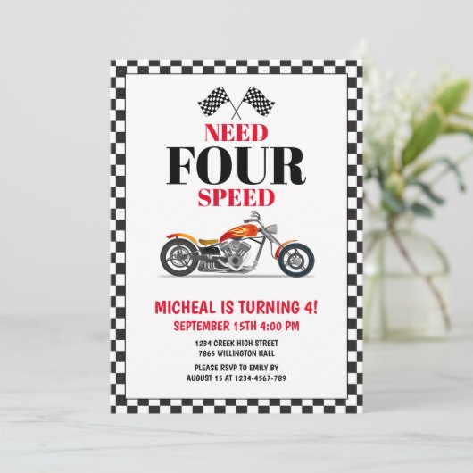 4速ヘビーバイクフォー誕生日 招待状 (スタンド正面)