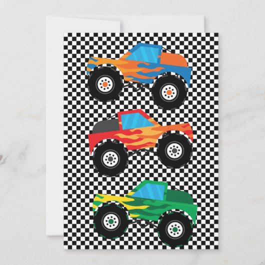 4速モンスタートラックレース4歳の誕生日を必要とする 招待状 (裏面)
