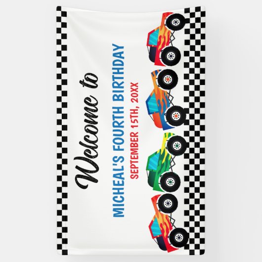 4速モンスタートラックレース4歳の誕生日を必要とする 横断幕 (縦)