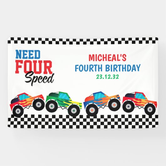 4速モンスタートラックレース4歳の誕生日を必要とする 横断幕 (横)
