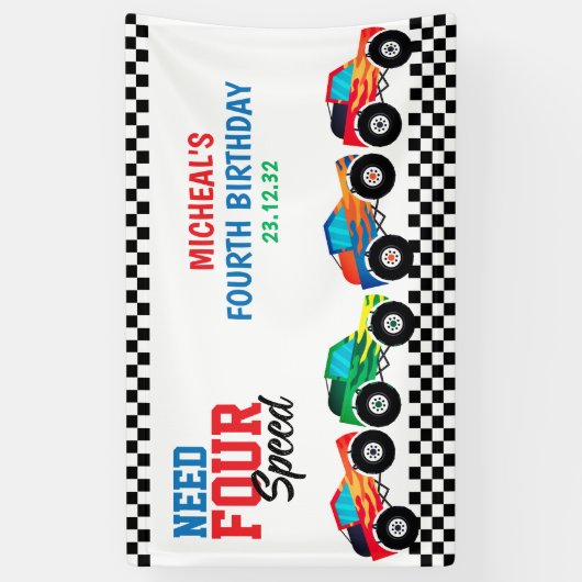 4速モンスタートラックレース4歳の誕生日を必要とする 横断幕 (縦)