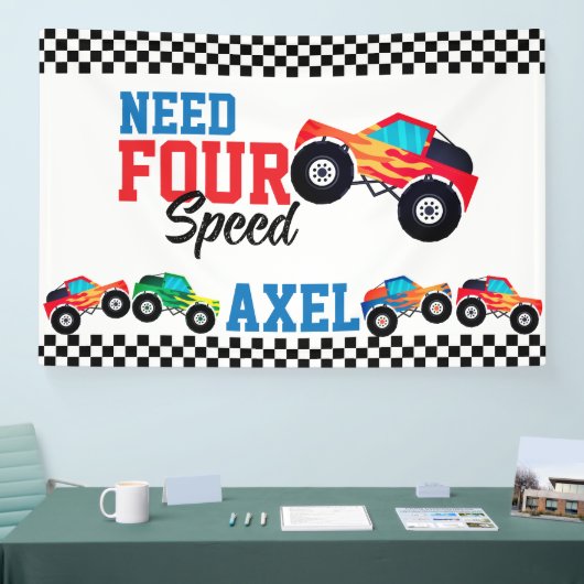 4速モンスタートラックレース4thバースデーバが必要 横断幕 (トレードショー)