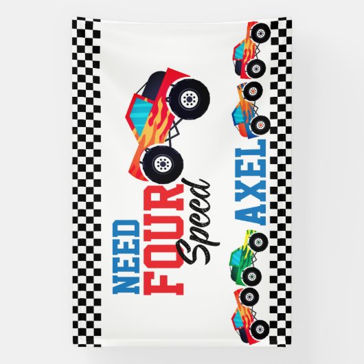 4速モンスタートラックレース4thバースデーバが必要 横断幕 (縦)