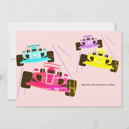 4速レーサーガールカーレース4th誕生日を必要とする 招待状 (裏面)