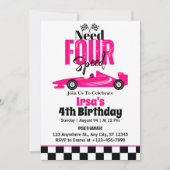 4速レースカーガール4th誕生日を必要とする 招待状 (正面)
