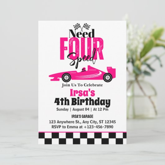 4速レースカーガール4th誕生日を必要とする 招待状 (スタンド正面)