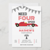 4速レースカー4th誕生日パーティーが必要 招待状 (正面)