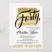 4金ゴールドブラシストロークグラムバースデーパーティー女性 招待状 (正面/裏面)