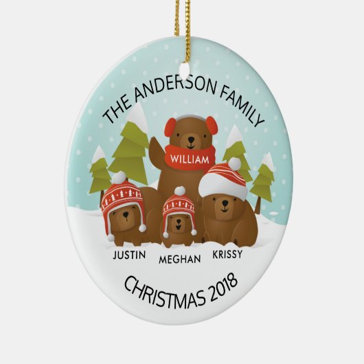 4頭のくまのクリスマスのおもしろいのパーソナライズな系列 セラミックオーナメント (右)