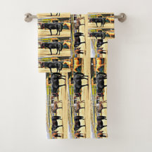 4頭の馬およびろばの浴室タオルセット