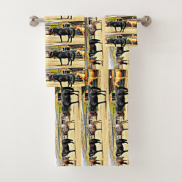 4頭の馬およびろばの浴室タオルセット バスタオルセット