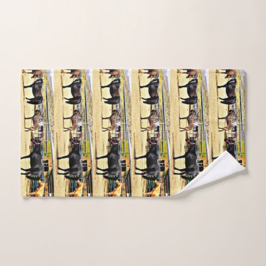 4頭の馬およびろばの浴室タオルセット バスタオルセット (ハンドタオル)