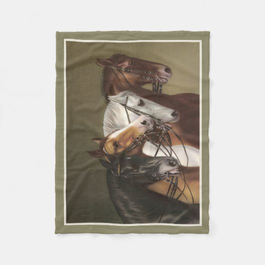 4頭の馬のファインアートのプリントのフリースブランケット フリースブランケット (正面)