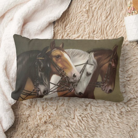 4頭の馬のヴィンテージの芸術のクッションの枕Lumbar ランバークッション (ブランケット)